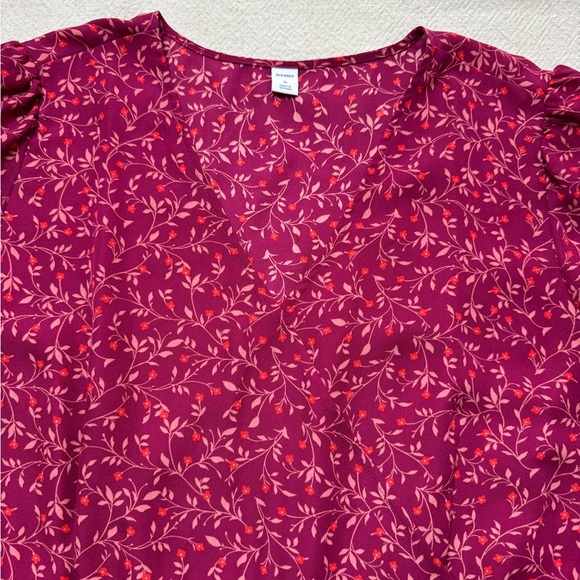 Old Navy Magenta Ditsy Floral Faux Wrap Georgette Ruffle Midi Dress XL - Picture 6 of 8